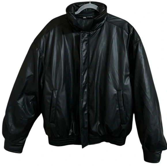 Zara Faux Leather Black Bomber Jacket - Picture 9 of 9